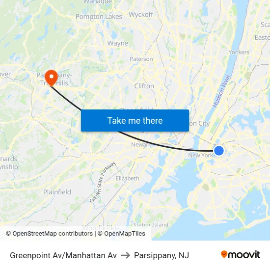 Greenpoint Av/Manhattan Av to Parsippany, NJ map