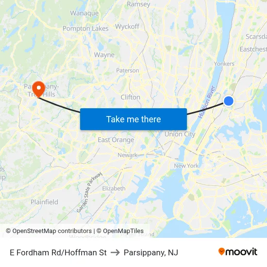 E Fordham Rd/Hoffman St to Parsippany, NJ map