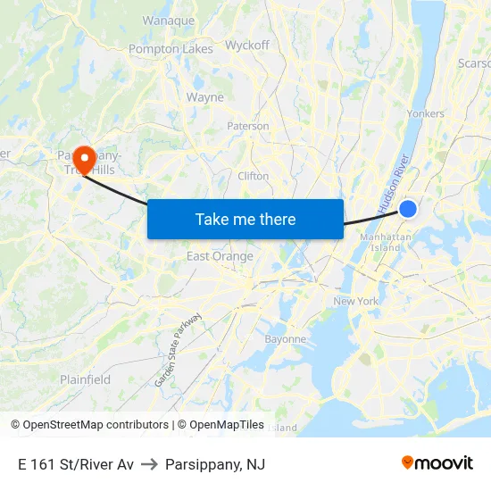 E 161 St/River Av to Parsippany, NJ map