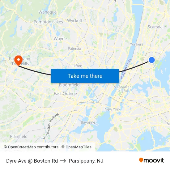 Dyre Ave @ Boston Rd to Parsippany, NJ map