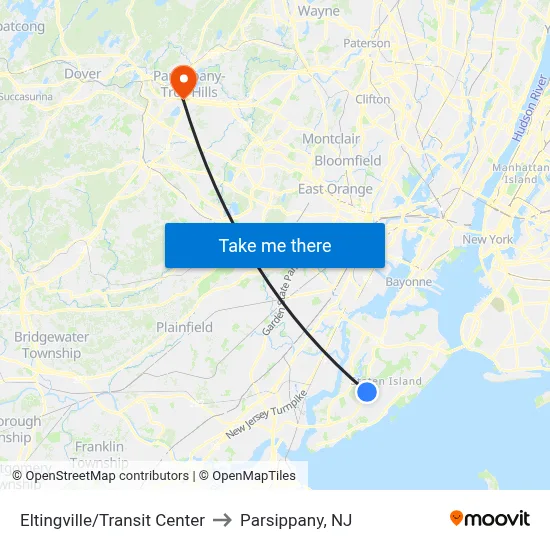 Eltingville/Transit Center to Parsippany, NJ map