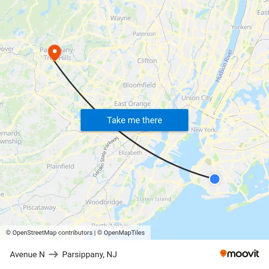 Avenue N to Parsippany, NJ map