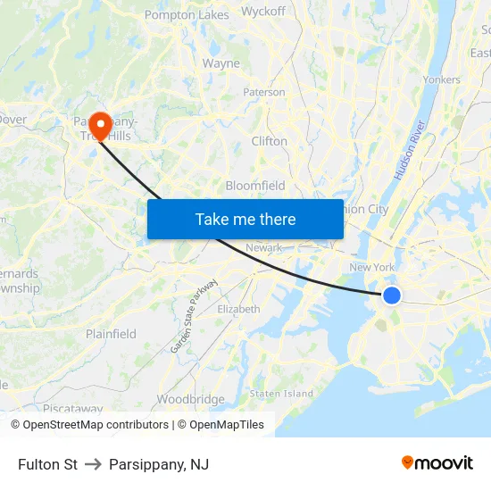 Fulton St to Parsippany, NJ map