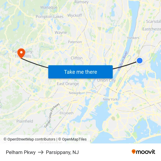 Pelham Pkwy to Parsippany, NJ map