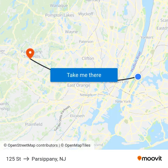 125 St to Parsippany, NJ map