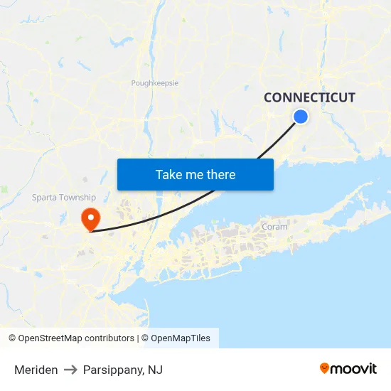 Meriden to Parsippany, NJ map