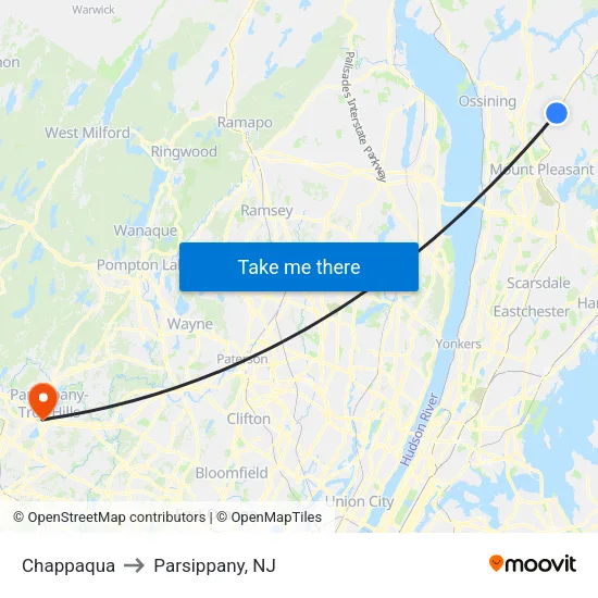 Chappaqua to Parsippany, NJ map