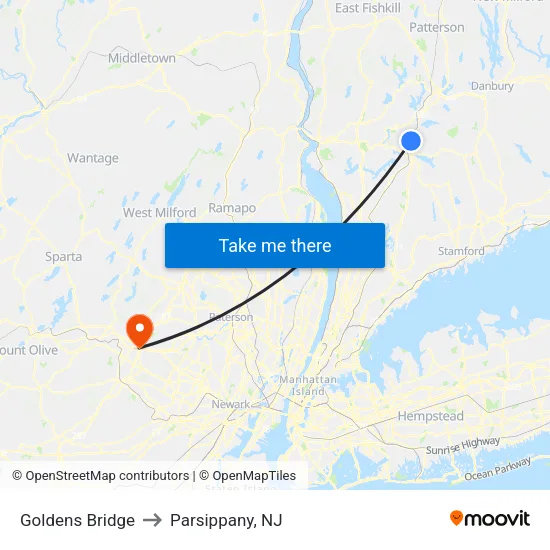 Goldens Bridge to Parsippany, NJ map