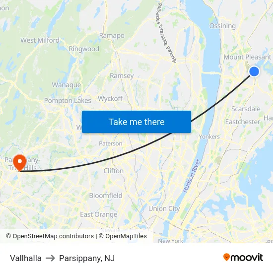 Vallhalla to Parsippany, NJ map