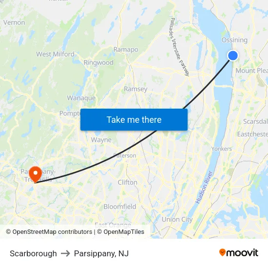 Scarborough to Parsippany, NJ map