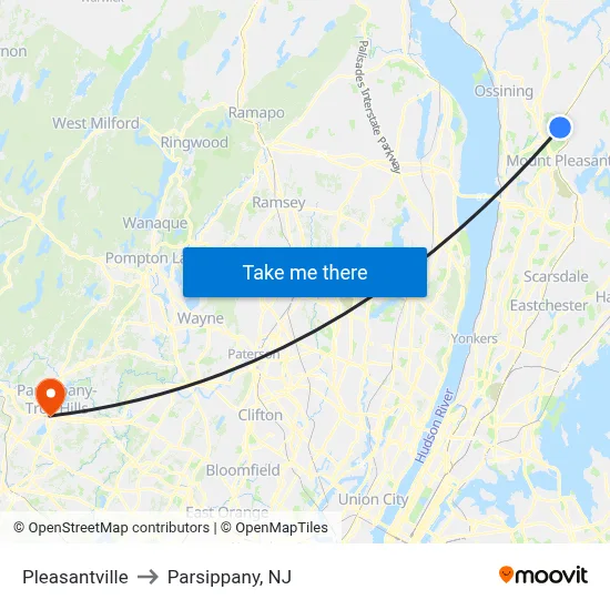 Pleasantville to Parsippany, NJ map
