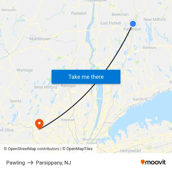 Pawling to Parsippany, NJ map
