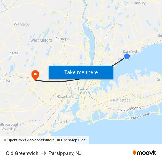 Old Greenwich to Parsippany, NJ map