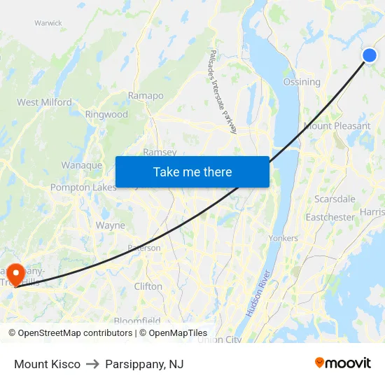 Mount Kisco to Parsippany, NJ map