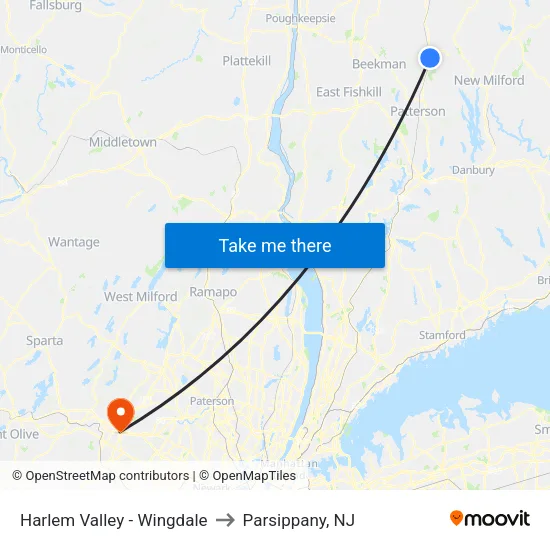 Harlem Valley - Wingdale to Parsippany, NJ map