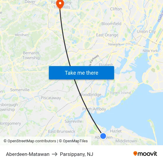 Aberdeen-Matawan to Parsippany, NJ map