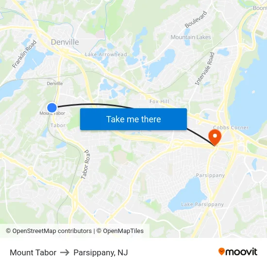 Mount Tabor to Parsippany, NJ map