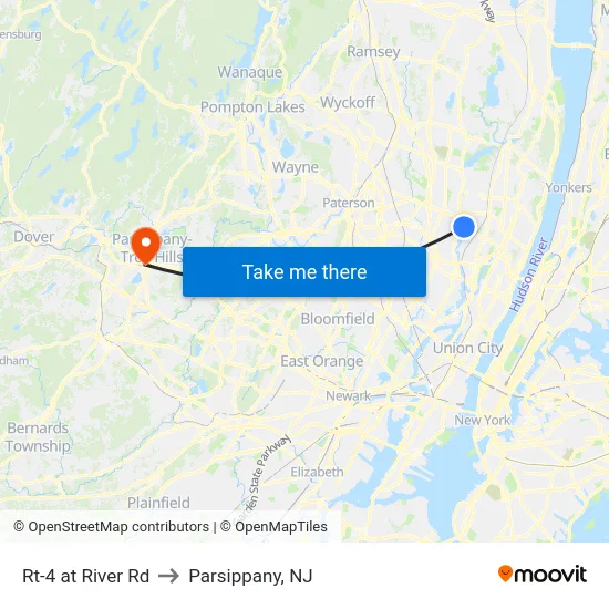 Rt-4 at River Rd to Parsippany, NJ map