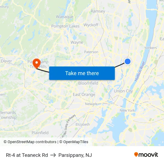Rt-4 at Teaneck Rd to Parsippany, NJ map