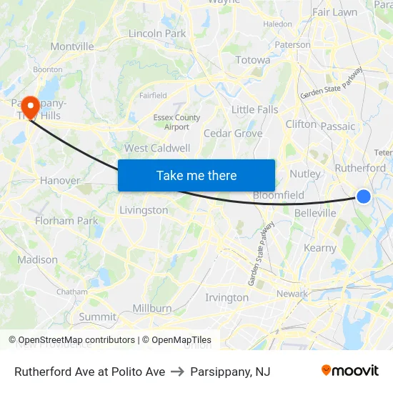 Rutherford Ave at Polito Ave to Parsippany, NJ map