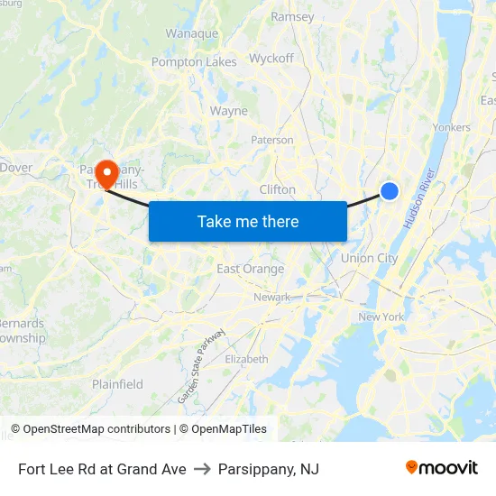 Fort Lee Rd at Grand Ave to Parsippany, NJ map
