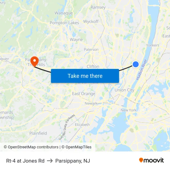 Rt-4 at Jones Rd to Parsippany, NJ map