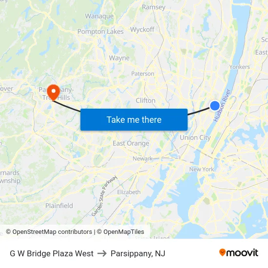 G W Bridge Plaza West to Parsippany, NJ map