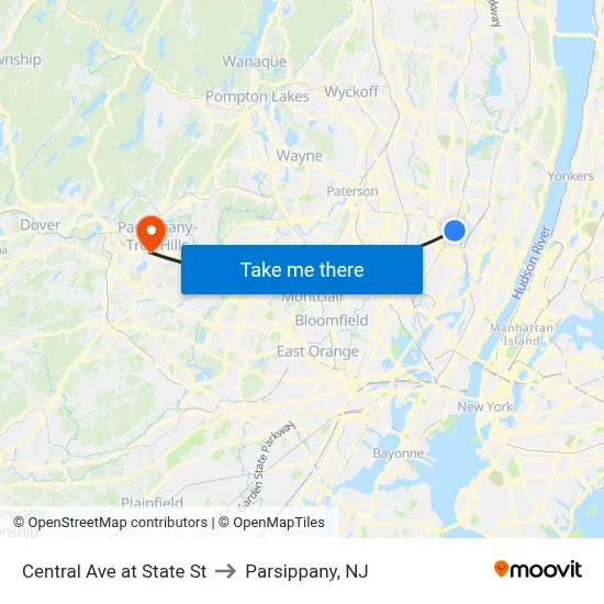 Central Ave at State St to Parsippany, NJ map