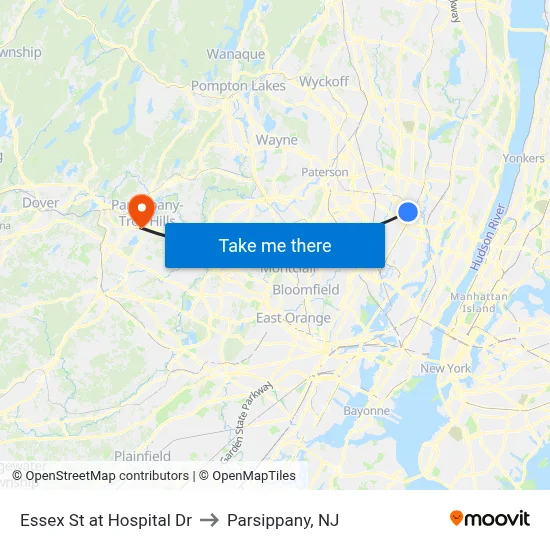 Essex St at Hospital Dr to Parsippany, NJ map