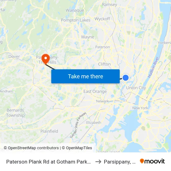 Paterson Plank Rd at Gotham Parkway to Parsippany, NJ map