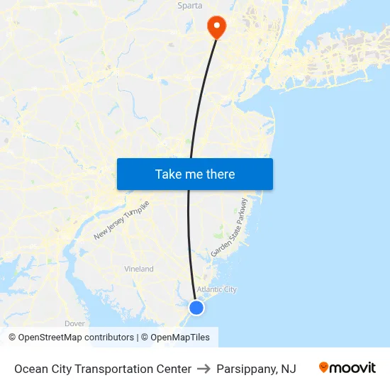 Ocean City Transportation Center to Parsippany, NJ map