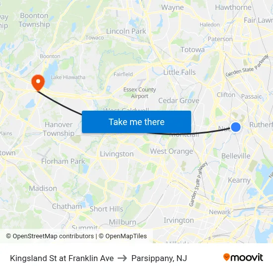 Kingsland St at Franklin Ave to Parsippany, NJ map