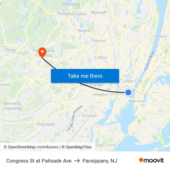 Congress St at Palisade Ave to Parsippany, NJ map