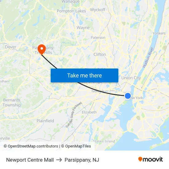 Newport Centre Mall to Parsippany, NJ map