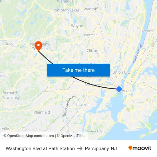 Washington Blvd at Path Station to Parsippany, NJ map