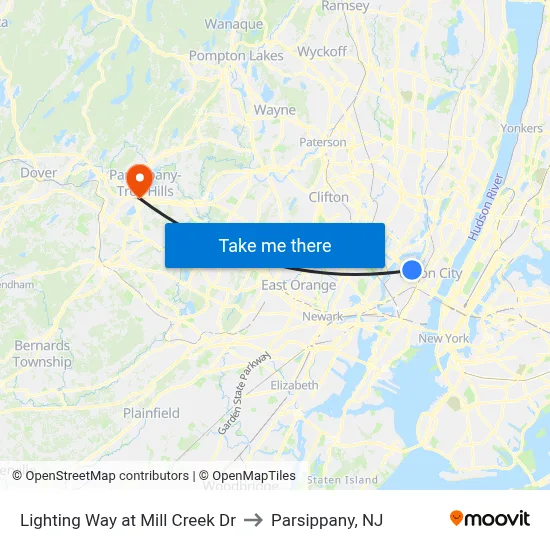 Lighting Way at Mill Creek Dr to Parsippany, NJ map