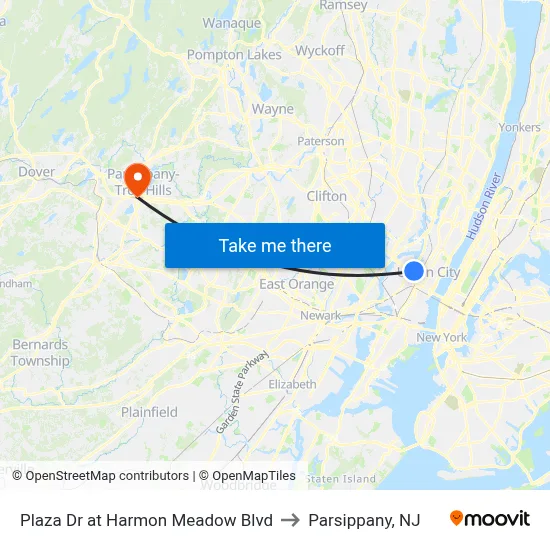 Plaza Dr at Harmon Meadow Blvd to Parsippany, NJ map