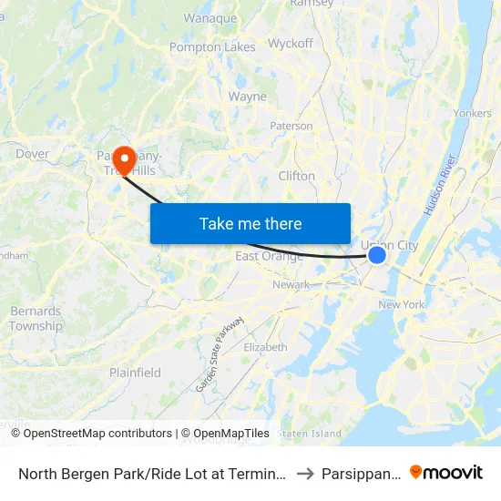North Bergen Park/Ride Lot at Terminal Building B to Parsippany, NJ map