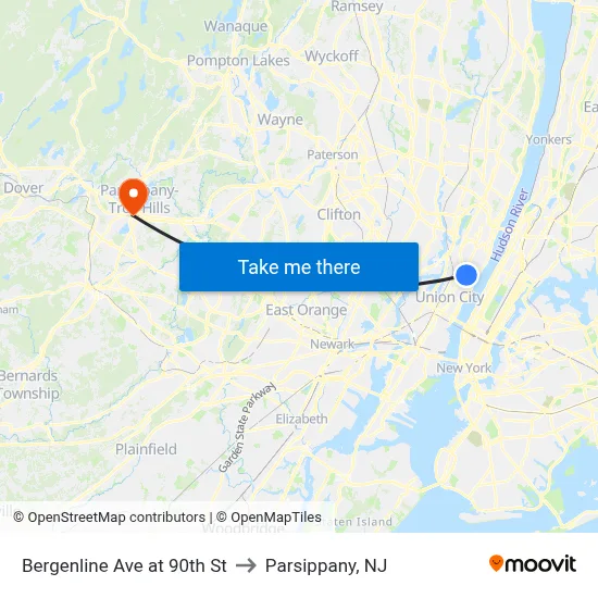 Bergenline Ave at 90th St to Parsippany, NJ map