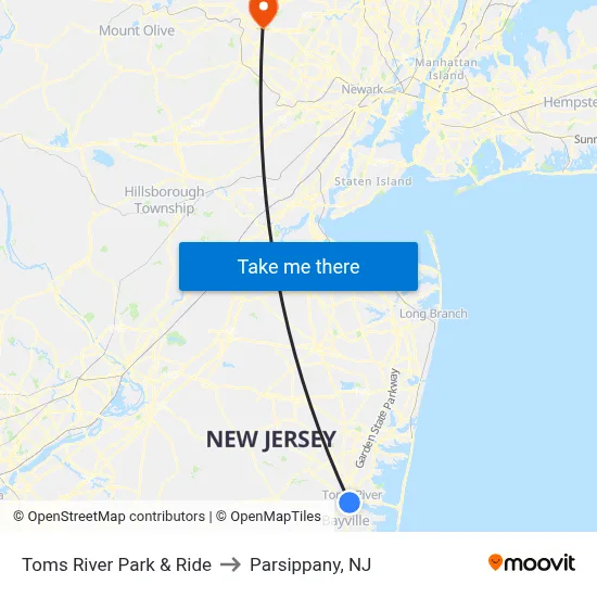 Toms River Park & Ride to Parsippany, NJ map