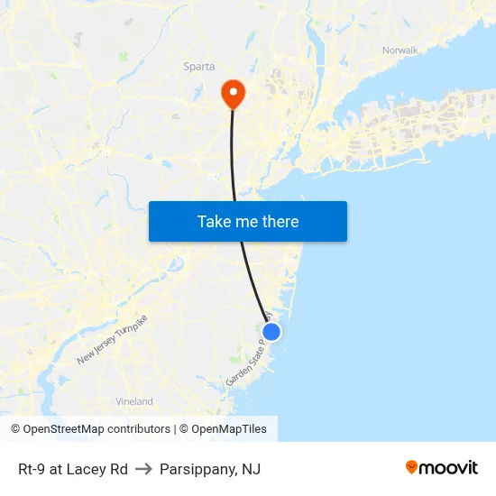 Rt-9 at Lacey Rd to Parsippany, NJ map