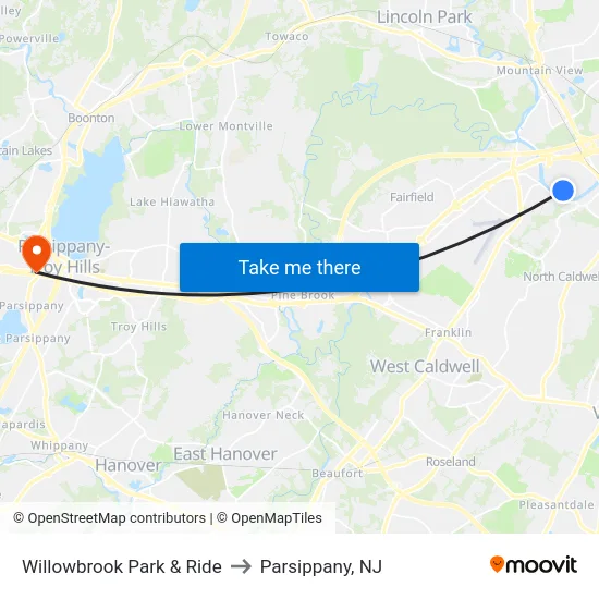 Willowbrook Park & Ride to Parsippany, NJ map