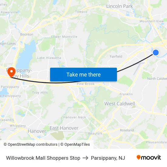 Willowbrook Mall Shoppers Stop to Parsippany, NJ map