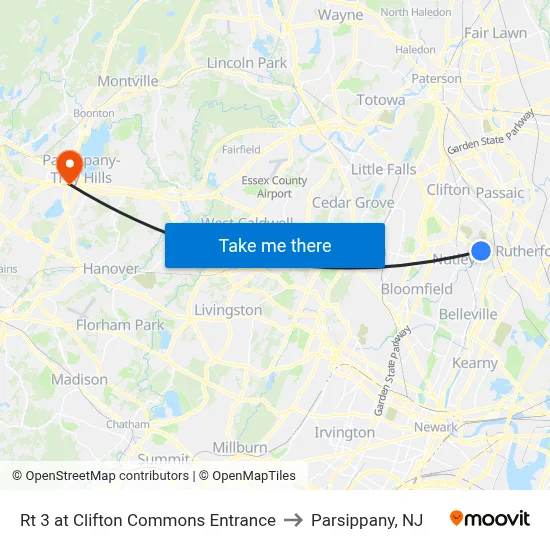 Rt 3 at Clifton Commons Entrance to Parsippany, NJ map