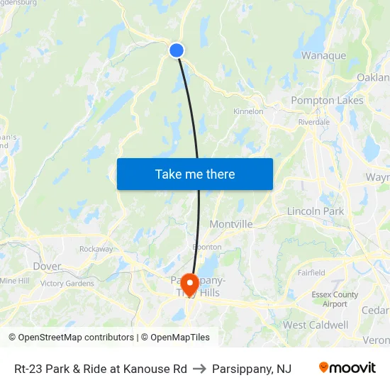 Rt-23 Park & Ride at Kanouse Rd to Parsippany, NJ map