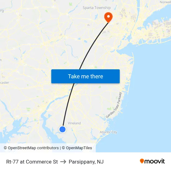 Rt-77 at Commerce St to Parsippany, NJ map