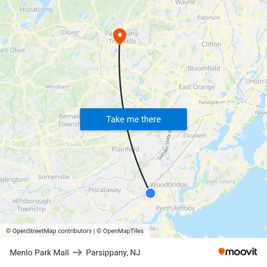 Menlo Park Mall to Parsippany, NJ map