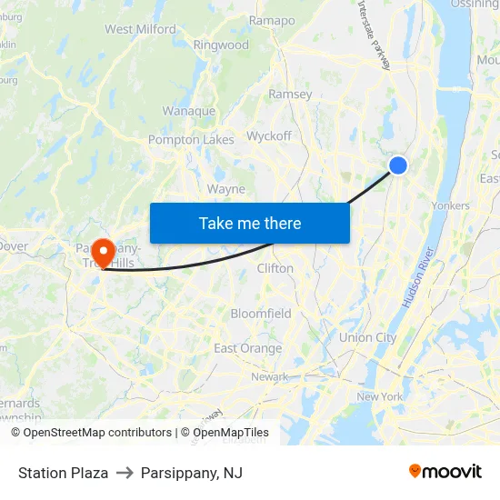 Station Plaza to Parsippany, NJ map