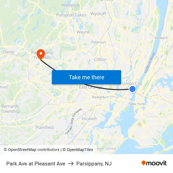 Park Ave at Pleasant Ave to Parsippany, NJ map