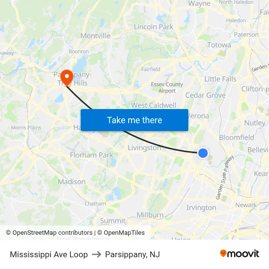 Mississippi Ave Loop to Parsippany, NJ map